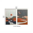 Benjara 27 x 38 Wall Art Set of 2- Day and Night Design- Fir Wood- Orange- Gray
