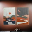 Benjara 27 x 38 Wall Art Set of 2- Day and Night Design- Fir Wood- Orange- Gray