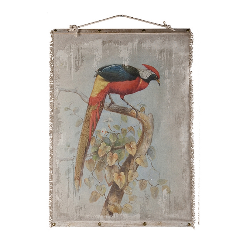 Benjara 30 x 43 Hanging Wall Art Set of 2- Colorful Birds- Linen- Orange- Blue