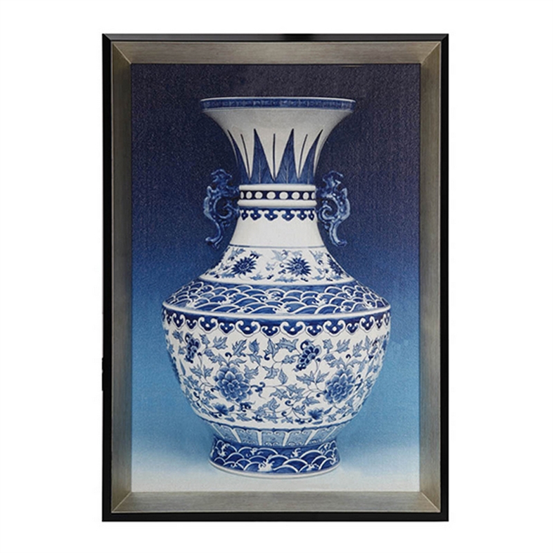 Benjara 14 x 20 Set of 2 Framed Wall Art Prints-Pot Design-Blue-White-& Black