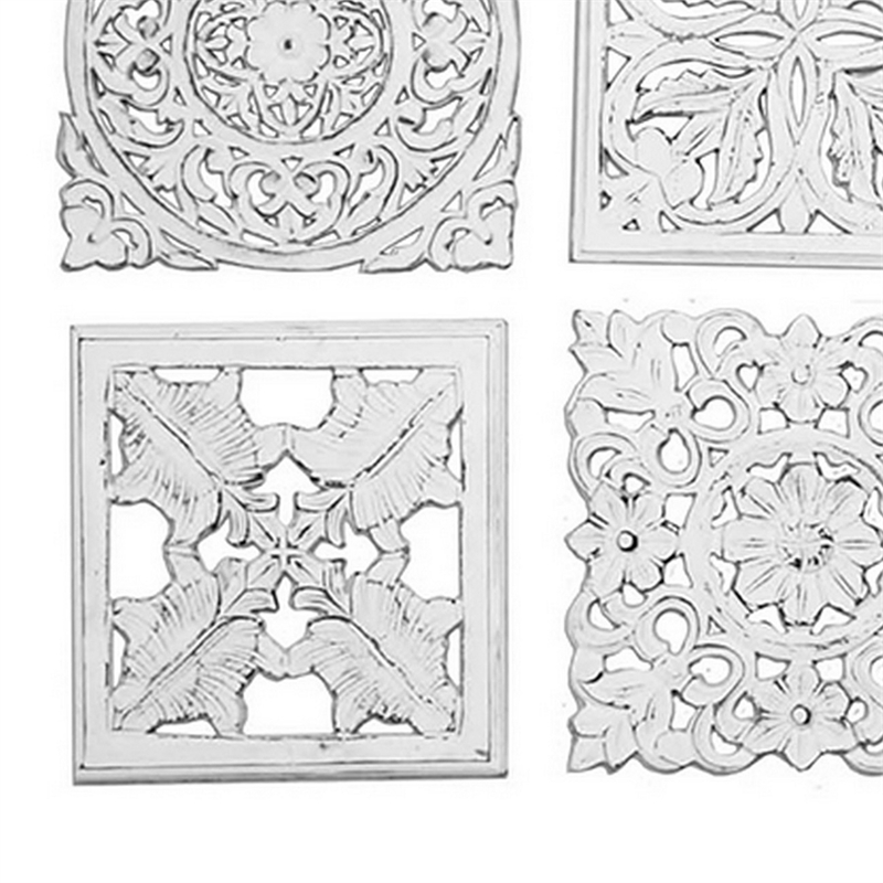 Benjara 12 x 12 Wall Art Panel Set of 6-Intricate Carved Sculpture-White Finish