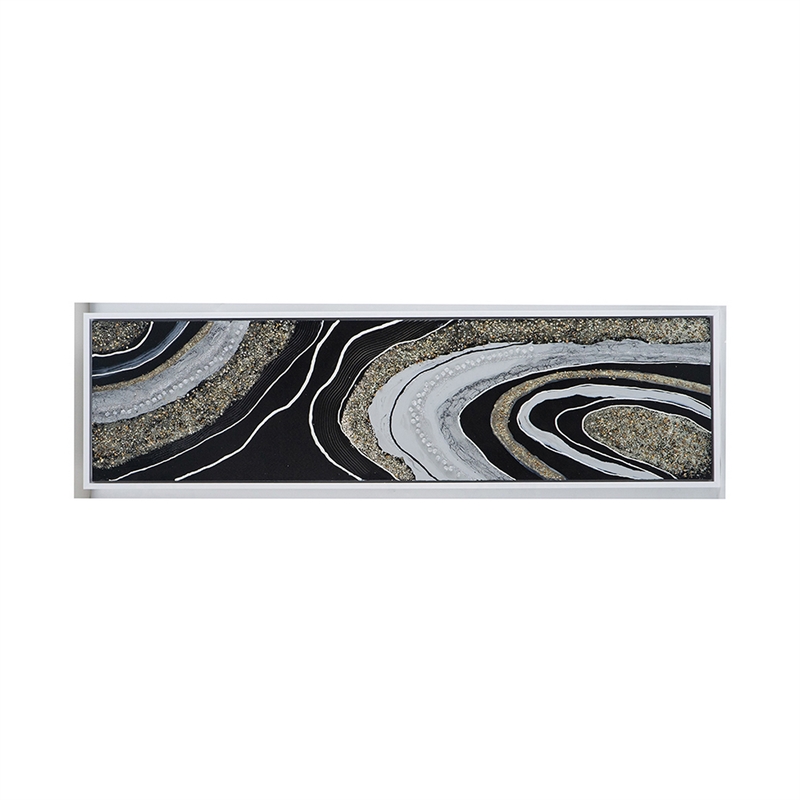 Benjara 20 x 71 Wall Art Oil Painting- Long L&scape- Silver Stones- Brown- Black