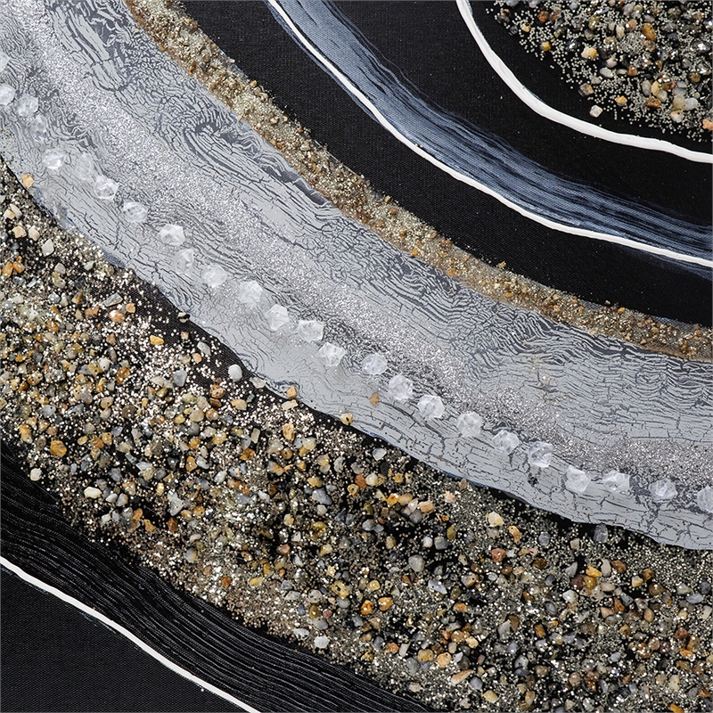 Benjara 20 x 71 Wall Art Oil Painting- Long L&scape- Silver Stones- Brown- Black