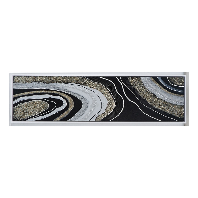 Benjara 20 x 71 Wall Art Oil Painting- Long L&scape- Silver Stones- Brown- Black