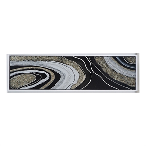 Benjara 20 x 71 Wall Art Oil Painting- Long L&scape- Silver Stones- Brown- Black