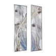 Benjara 20 x 71 Tall Framed Rectangular Oil Paintings Set of 2- White Abstract
