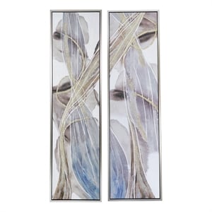 Benjara 20 x 71 Tall Framed Rectangular Oil Paintings Set of 2- White Abstract