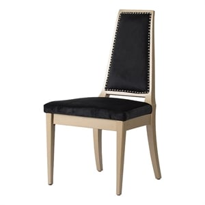 Benjara 23&quot Side Dining Chair- Black Soft Velvet Upholstery- Beige Rubberwood