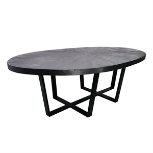 Benjara Raj 91&quot Round Dining Table- Cross Legs Design- Black Acacia Wood- Iron