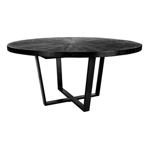Benjara Raj 63&quot Round Dining Table- Cross Legs Design- Black Acacia Wood- Iron