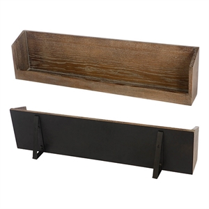 Benjara 36&quot Wine Rack Display Shelf Set of 2- Rectangular- Brown Wood- Black