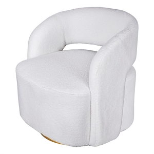 Benjara Xion 30&quot Swivel Accent Chair- White Fabric Upholstery- Gold Iron Base