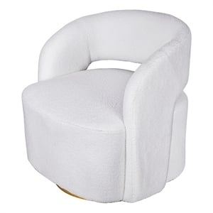 Benjara Xion 30&quot Swivel Accent Chair- White Fabric Upholstery- Gold Iron Base