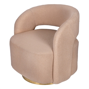 Benjara Xion 30&quot Swivel Accent Chair- Brown Fabric Upholstery- Gold Iron Base