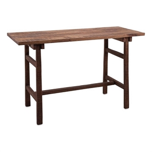 Benjara 47&quot Desk- Rectangular Mango Wood Top- Slim Ladder Legs- Brown Finish