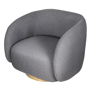 Benjara Eros 35&quot Swivel Accent Chair- Plush Gray Fabric Upholstery- Gold Base