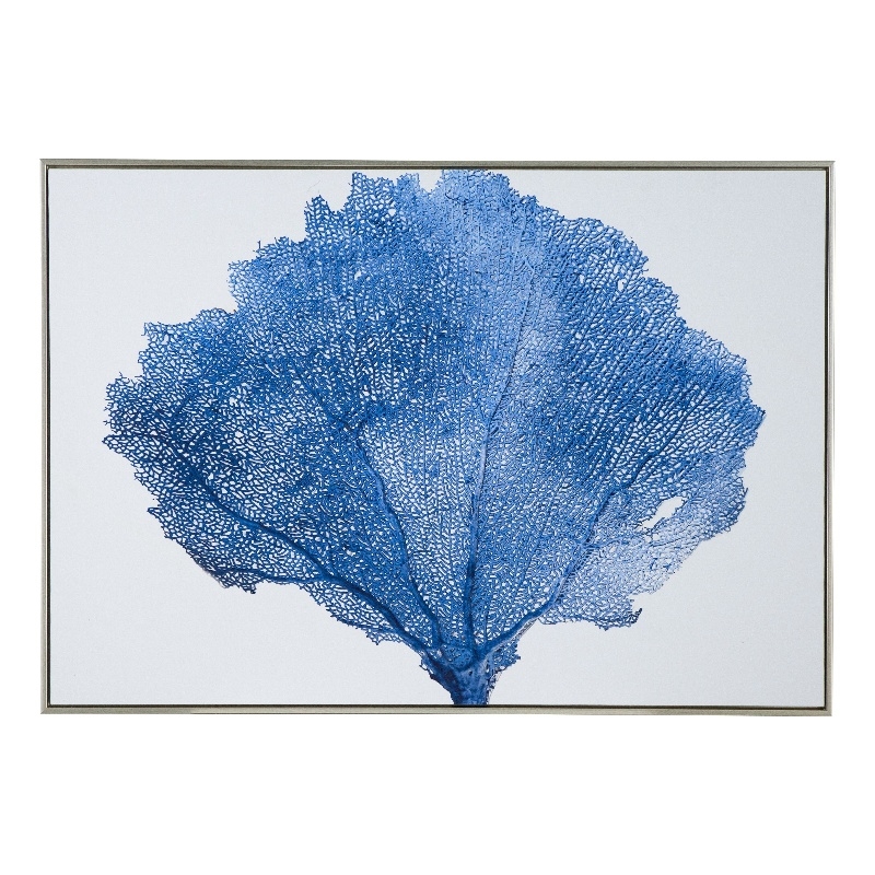 Benjara 28 x 39 Framed Wall Art Decor- Abstract Tree Design- Blue & White Canvas