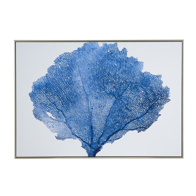 Benjara 28 x 39 Framed Wall Art Decor- Abstract Tree Design- Blue & White Canvas