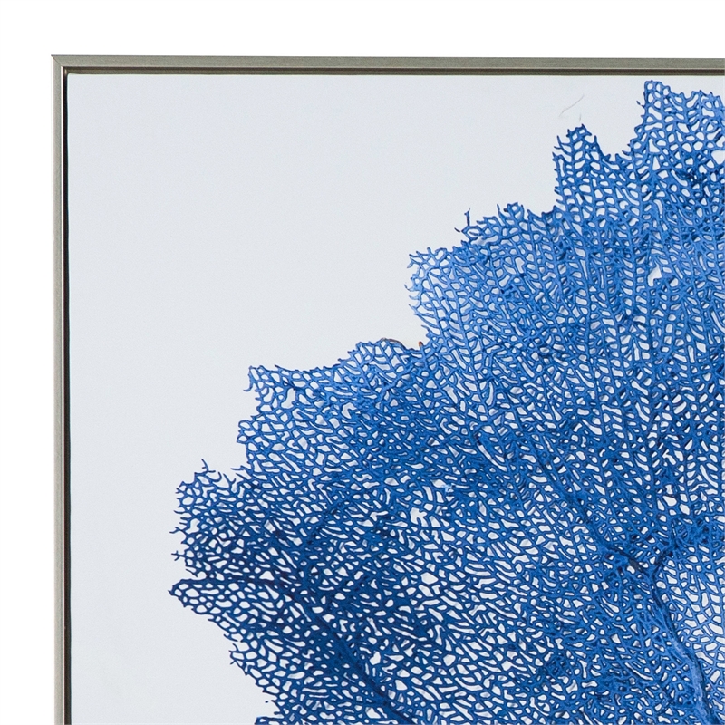 Benjara 28 x 39 Framed Wall Art Decor- Abstract Tree Design- Blue & White Canvas