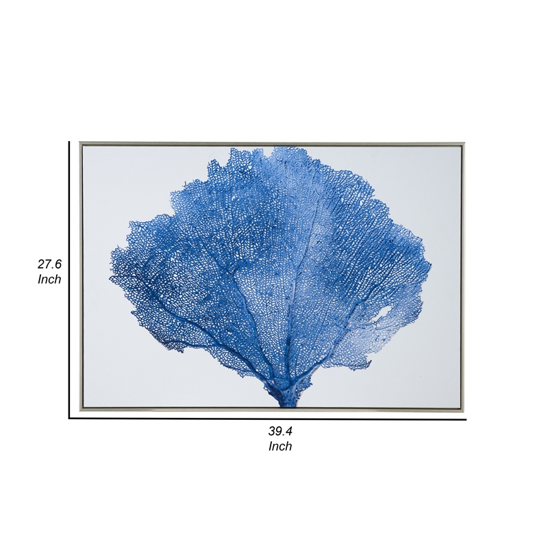 Benjara 28 x 39 Framed Wall Art Decor- Abstract Tree Design- Blue & White Canvas