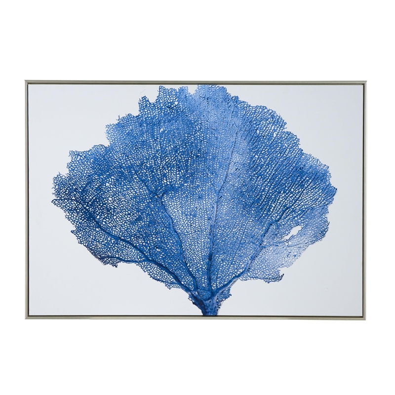 Benjara 28 x 39 Framed Wall Art Decor- Abstract Tree Design- Blue & White Canvas