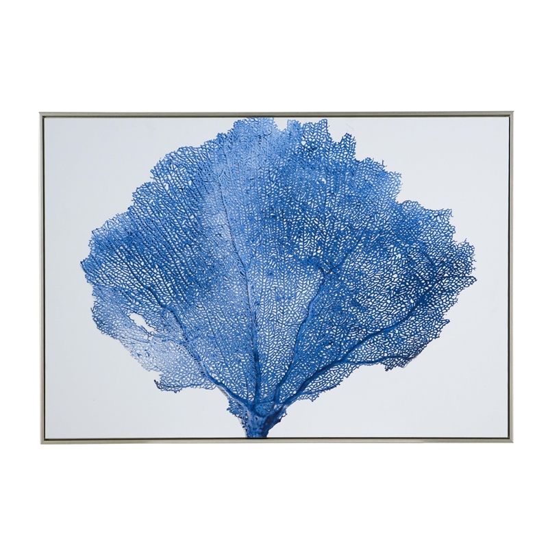 Benjara 28 x 39 Framed Wall Art Decor- Abstract Tree Design- Blue & White Canvas