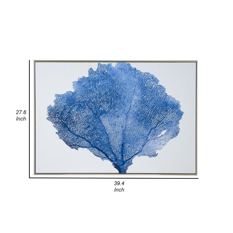 Benjara 28 x 39 Framed Wall Art Decor- Abstract Tree Design- Blue & White Canvas