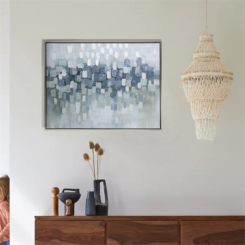 Benjara 35 x 47 Wall Art Oil Painting- Landscape Polyester Canvas- Gray- Silver