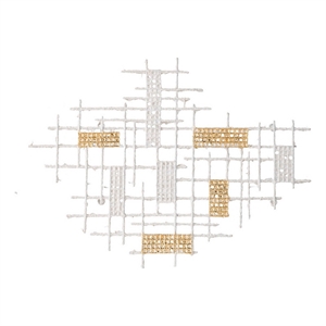 Benjara Rio 32&quot Decorative Wall Decor- White- Gold Geometric Abstract- Iron