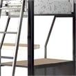 Benjara Triple Twin Size Bunk Beds with Desk and Ladders- Silver Metal Frame