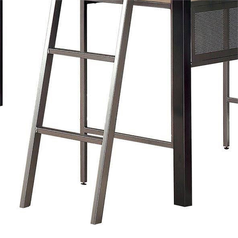 Benjara Triple Twin Size Bunk Beds with Desk and Ladders- Silver Metal Frame