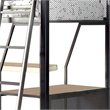 Benjara Triple Twin Size Bunk Beds with Desk and Ladders- Silver Metal Frame