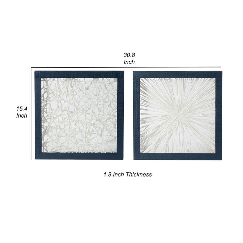 Benjara 15 x 15 Modern Abstract Wall Art Decor-Blue White Canvas