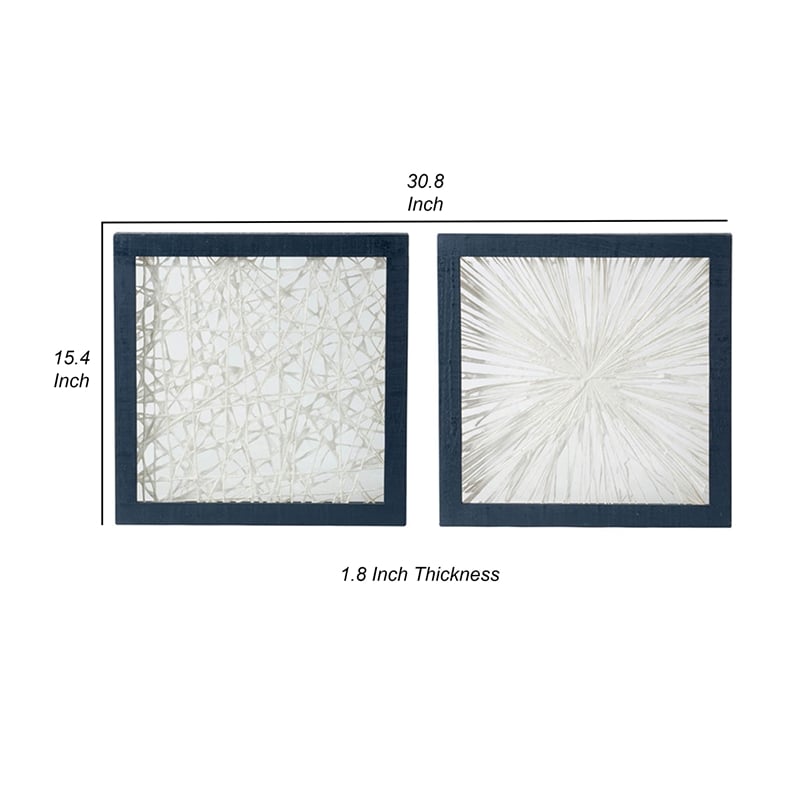 Benjara 15 x 15 Modern Abstract Wall Art Decor-Blue White Canvas