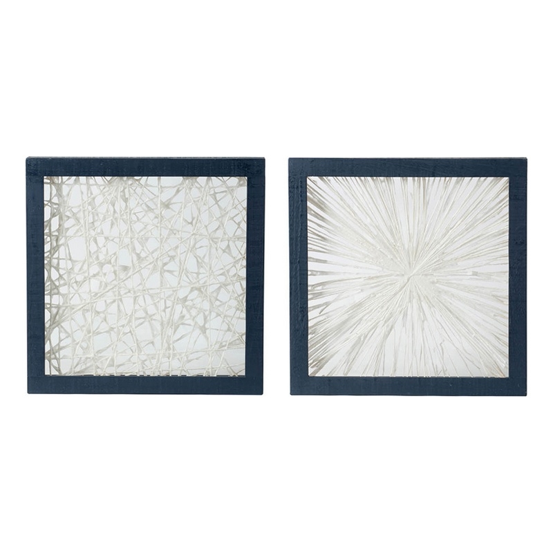 Benjara 15 x 15 Modern Abstract Wall Art Decor-Blue White Canvas