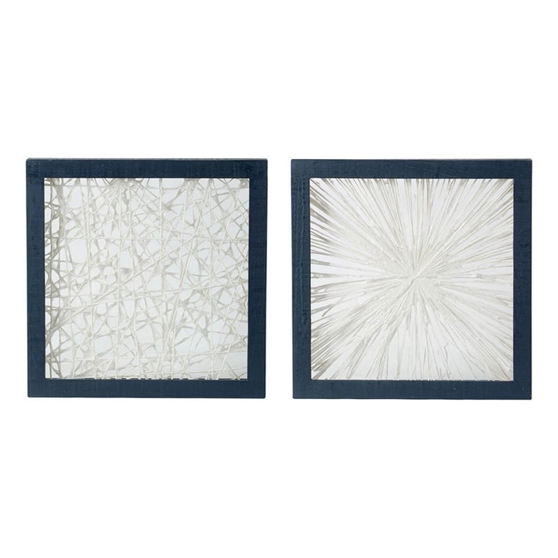 Benjara 15 x 15 Modern Abstract Wall Art Decor-Blue White Canvas