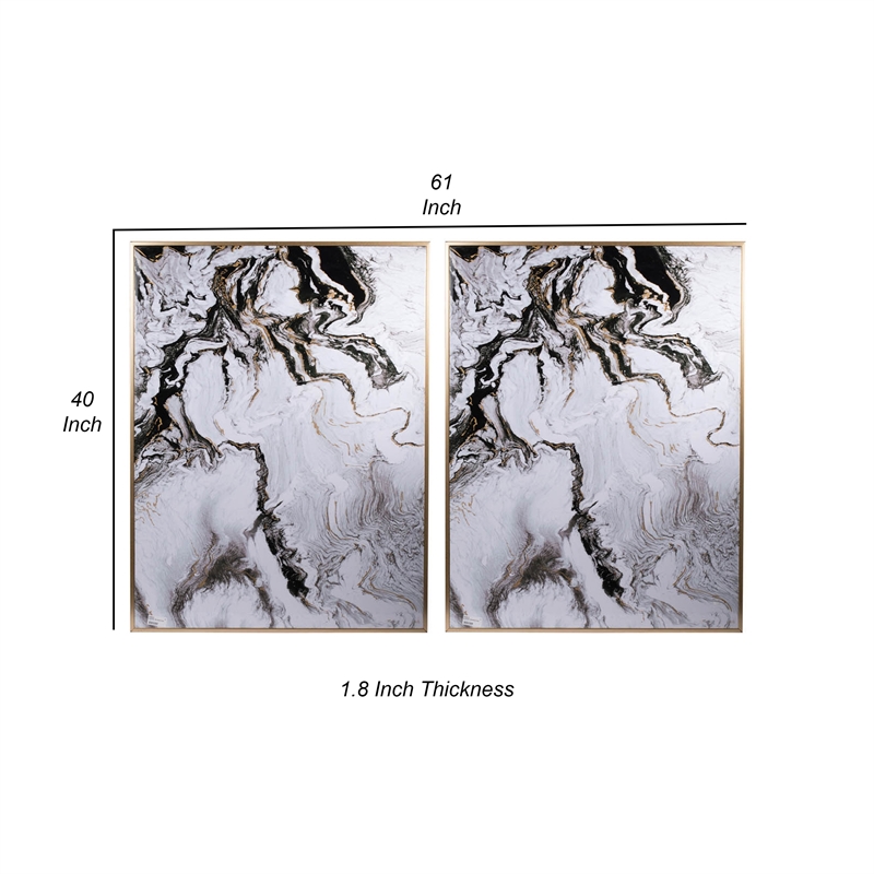 Benjara 30 x 40 Set of 2 Wall Panels- Home Decor- White Black Marble Design