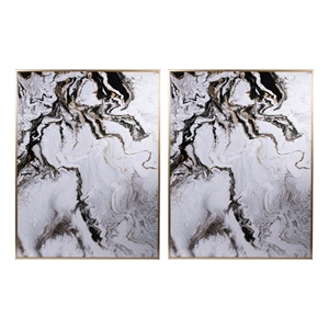 Benjara 30 x 40 Set of 2 Wall Panels- Home Decor- White Black Marble Design