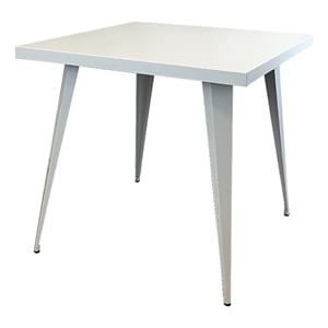 Benjara Oran 32&quot Dining Table- Square Metal Top- Tapered Legs- White Finish