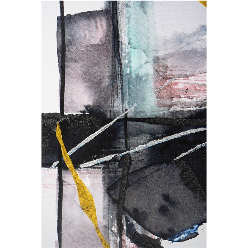 Benjara 24 x 32 Abstract Wall Art Set of 2- Black and Blue Painting- Silver Wood