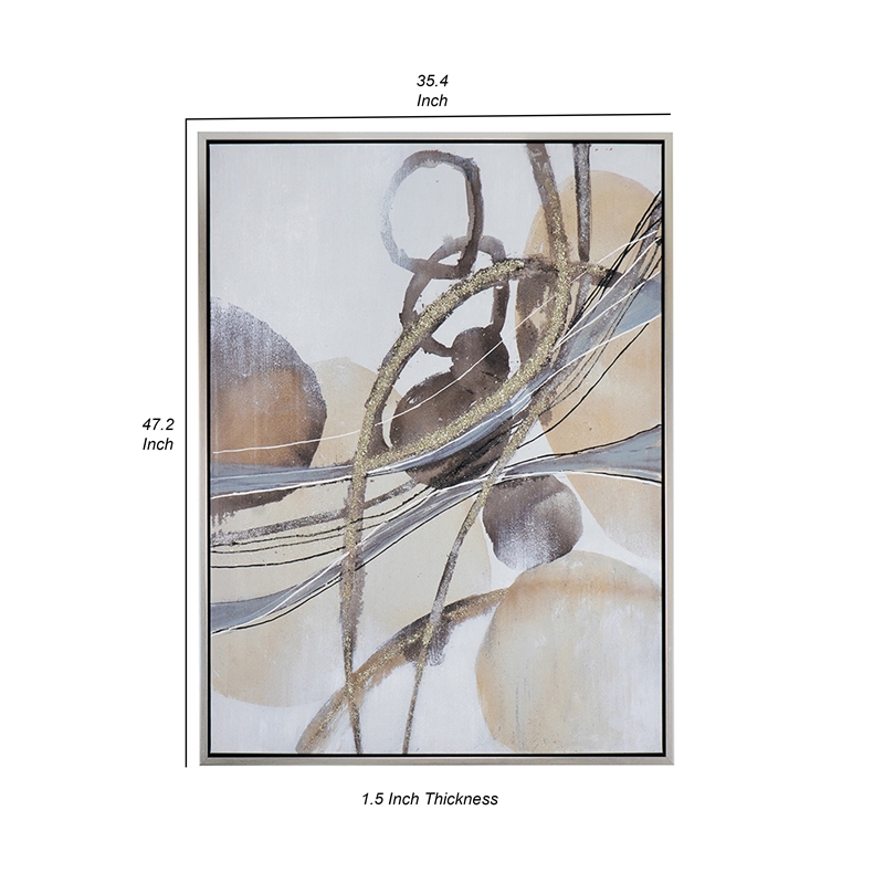 Benjara Bny 35 x 47 Abstract Wall Art Print - Brown/Silver