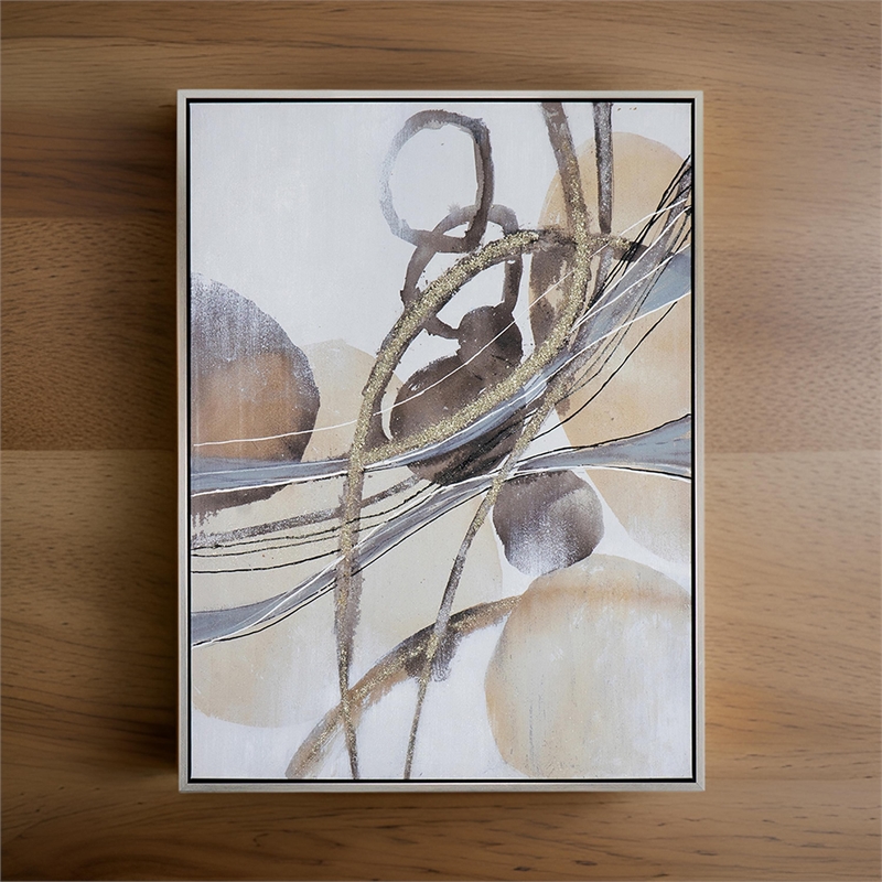 Benjara Bny 35 x 47 Abstract Wall Art Print - Brown/Silver