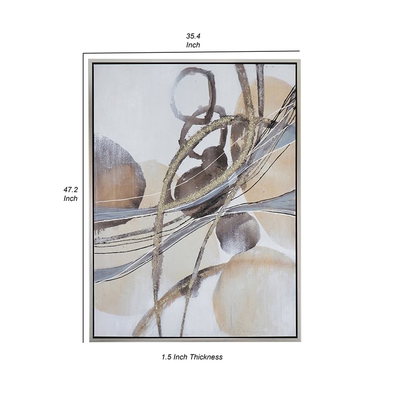 Benjara Bny 35 x 47 Abstract Wall Art Print - Brown/Silver