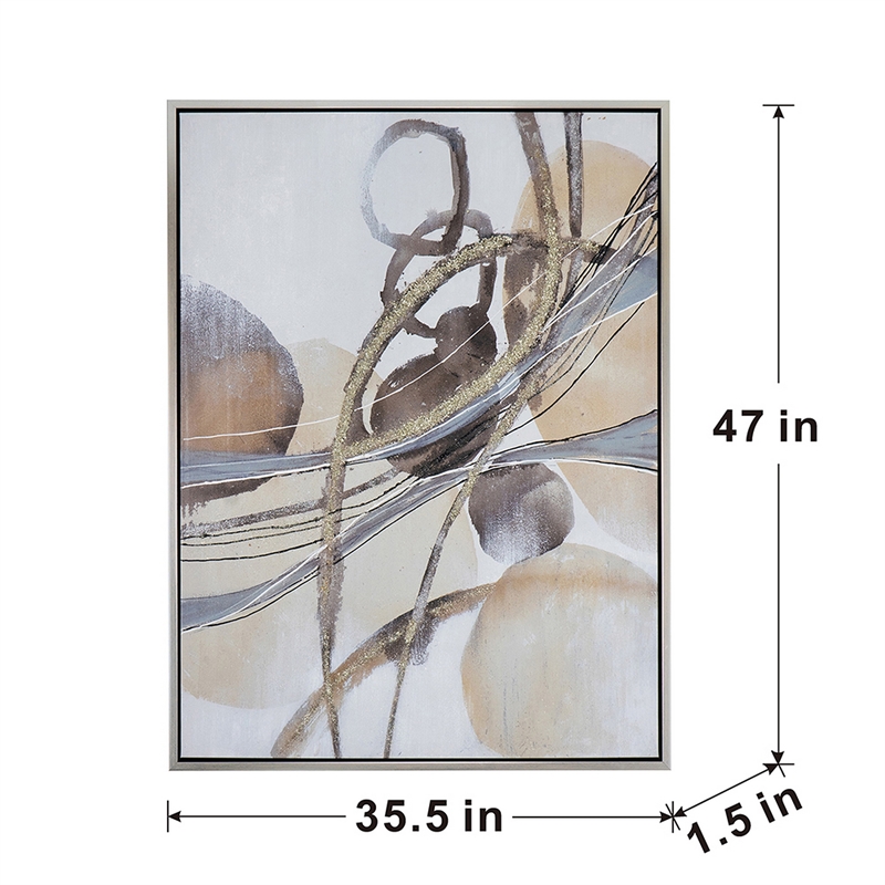 Benjara Bny 35 x 47 Abstract Wall Art Print - Brown/Silver