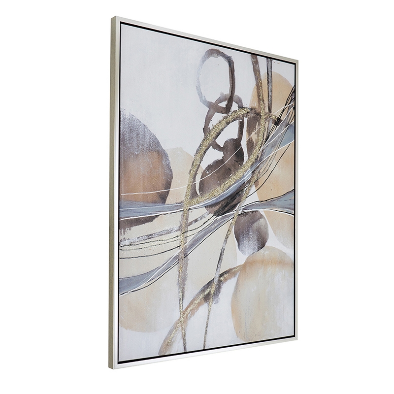 Benjara Bny 35 x 47 Abstract Wall Art Print - Brown/Silver