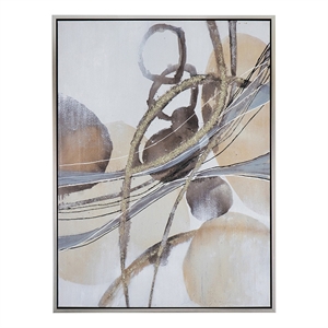 Benjara Bny 35 x 47 Abstract Wall Art Print - Brown/Silver