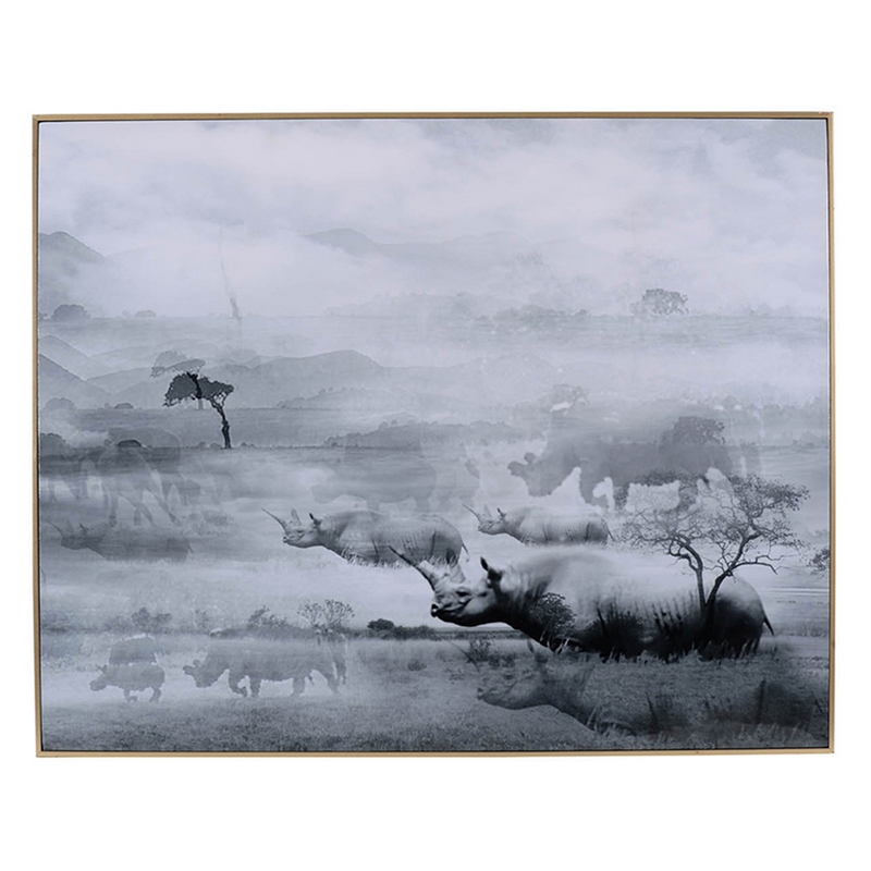 Benjara 49 x 59 Framed Wall Art-Foggy Waterscape Print-Modern Gray-White-Black