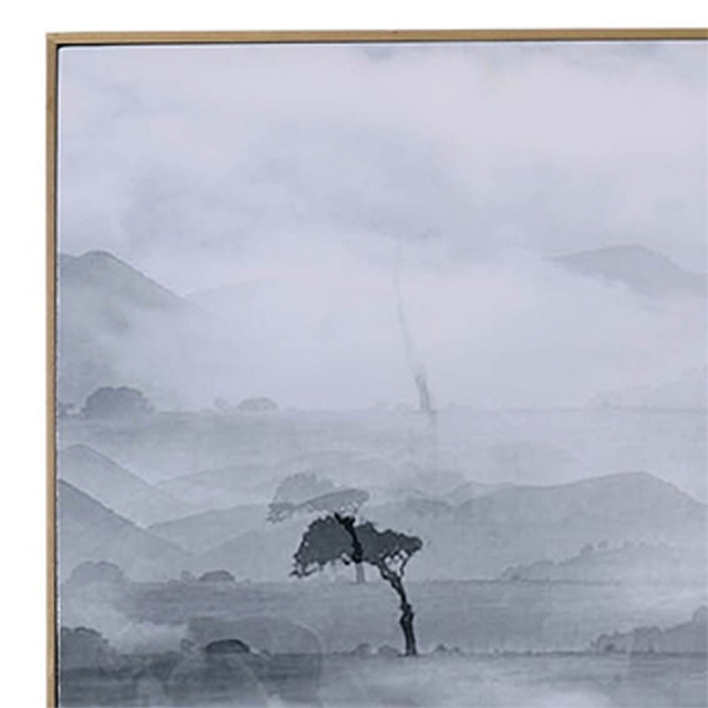 Benjara 49 x 59 Framed Wall Art-Foggy Waterscape Print-Modern Gray-White-Black