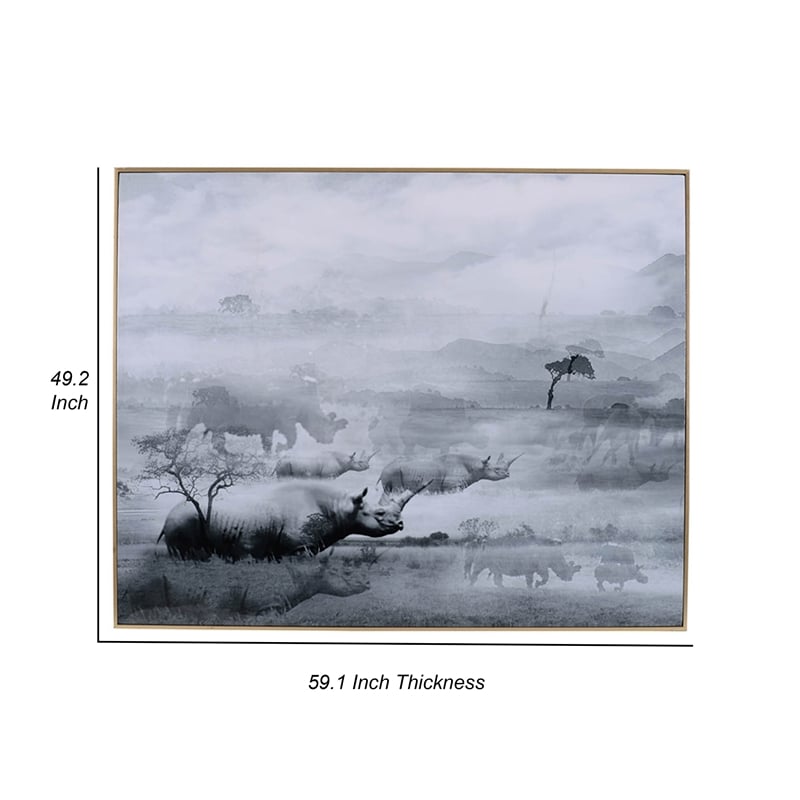 Benjara 49 x 59 Framed Wall Art-Foggy Waterscape Print-Modern Gray-White-Black