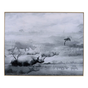 Benjara 49 x 59 Framed Wall Art-Foggy Waterscape Print-Modern Gray-White-Black